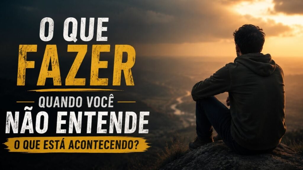 Homem sentado ao pôr do sol com a mensagem sobre o que fazer quando você não entende o que está acontecendo