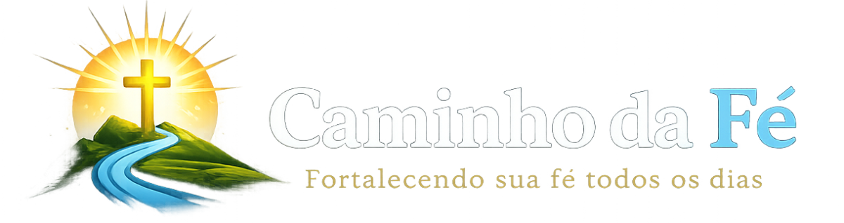 Logo oficial do Caminho da Fé com cruz dourada e caminho azul simbolizando a jornada cristã.